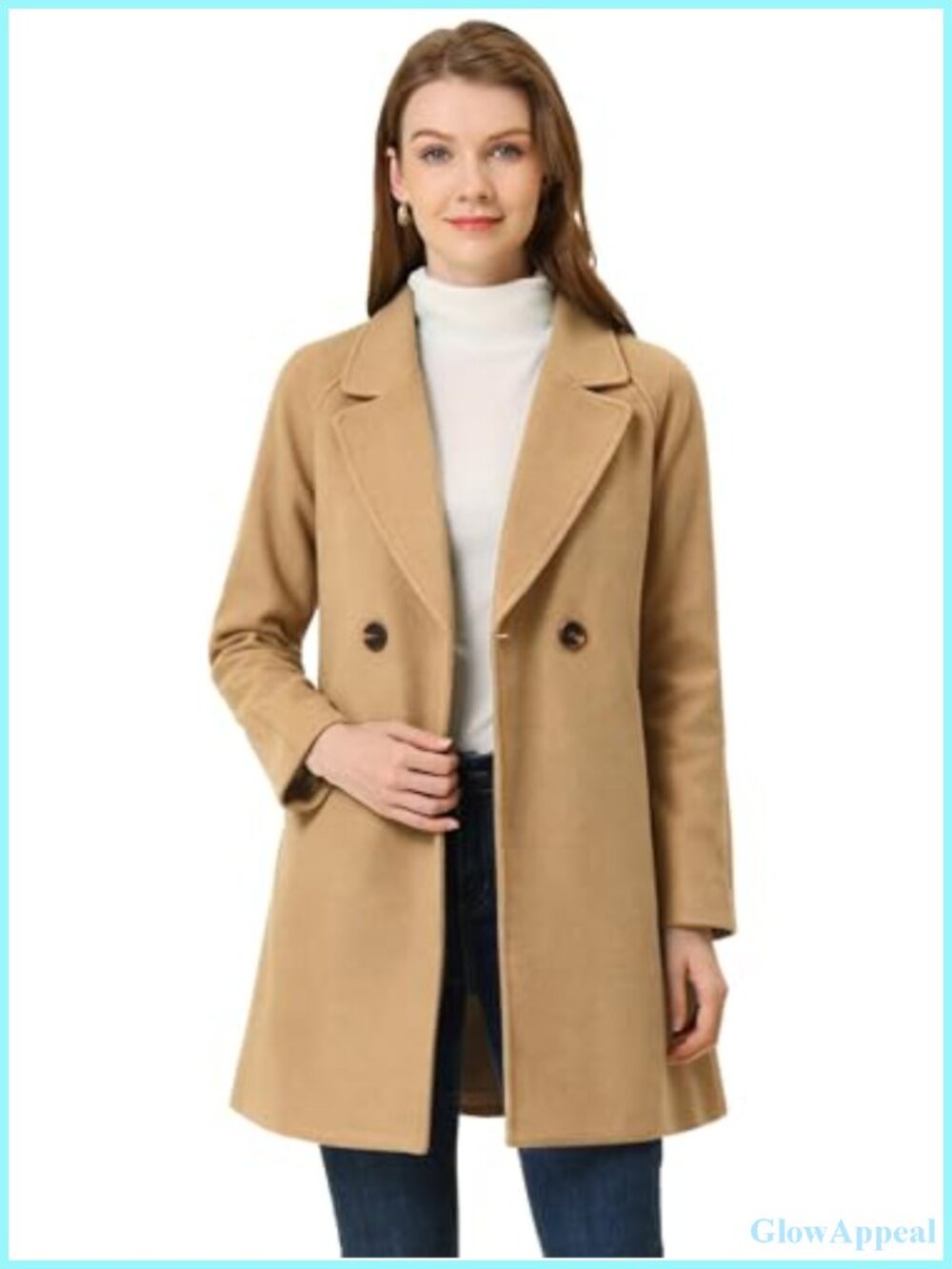 Allegra K Women's Notched Lapel Peacoat Double Breasted Trench Winter Coat